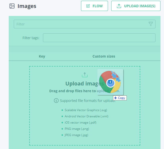 Showing the drag and drop feature in Respresso's image resource category. 